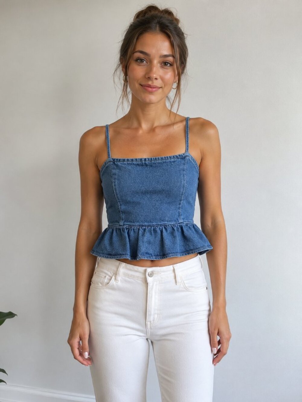 American Eagle Denim Peplum Cami Top - Size Small